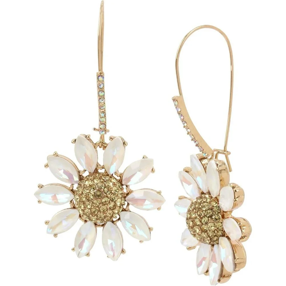 Women's Yellow 5 Inches Metal Base Lever Back Dangle 15 G Rose Dangle Earring